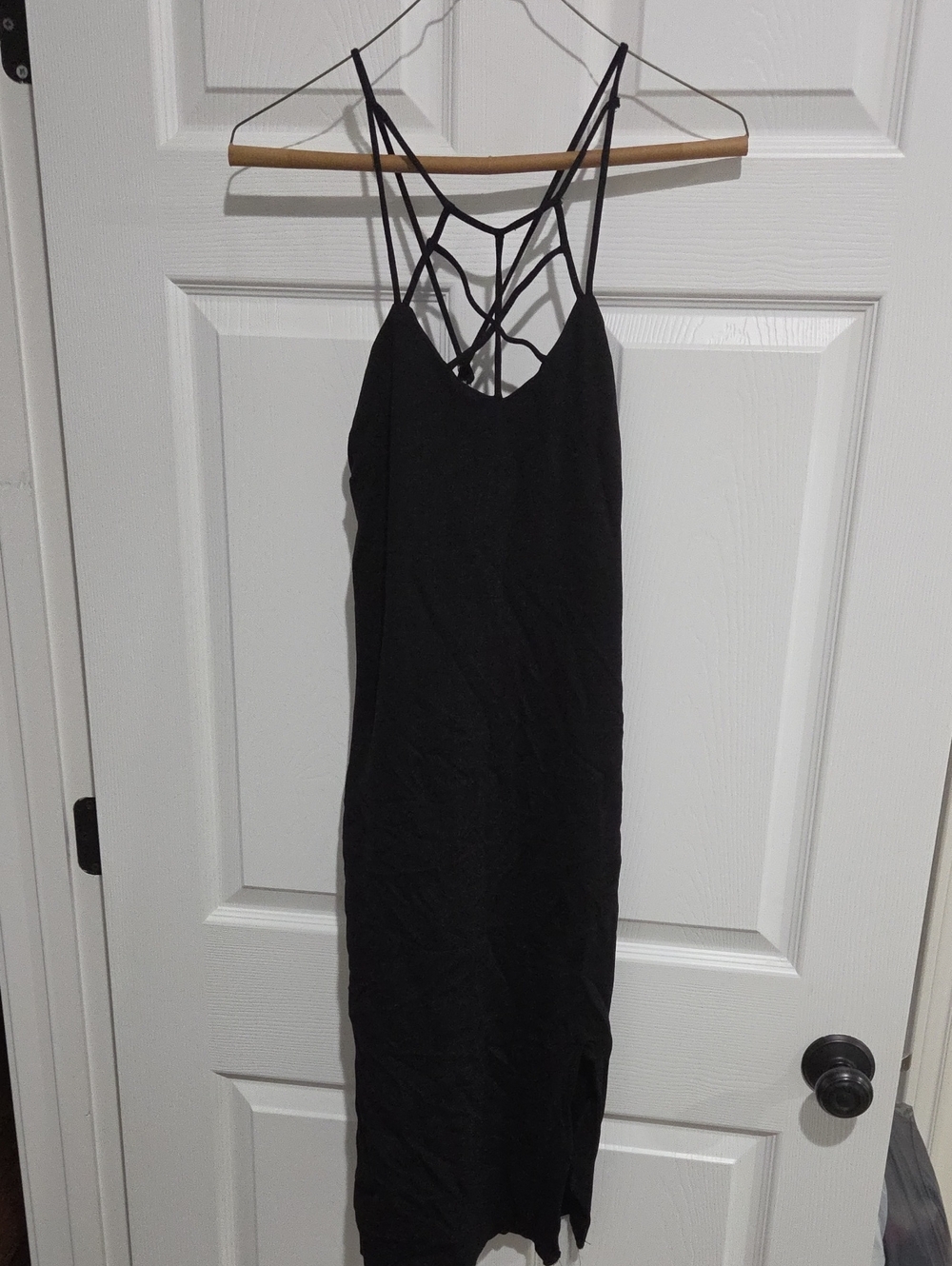 Haute Monde Black Strappy Back Midi Slip Dress